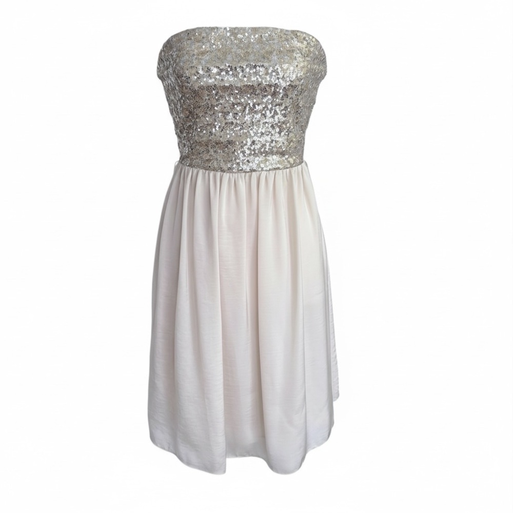 Rebecca Taylor Silver Sequin Strapless Prom Dress SZ Extra Small Wedding Party